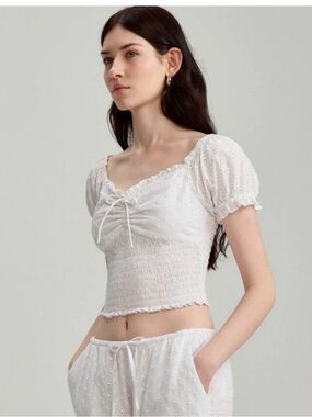 URBAN Romantics White Eyelet Smocked Crop Top